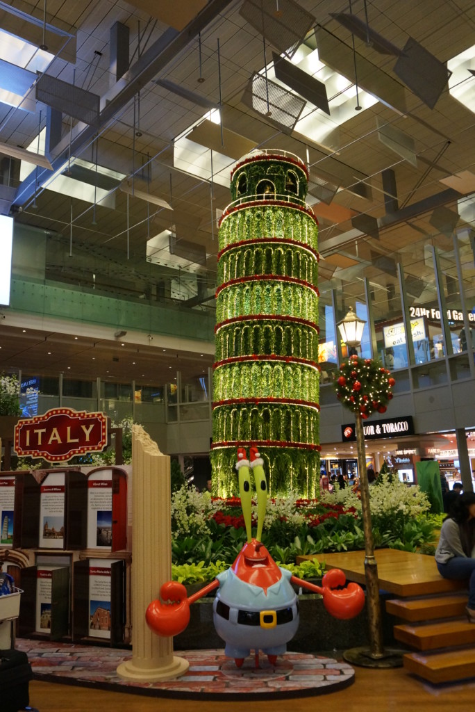 Mr Krabs at Leaning Tower of Pisa at T3 Transit Area 1 (Credit - Nickelodeon)