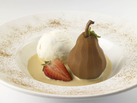 poached pear with Butterscotch Sauce